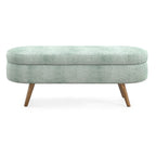 Oval Storage Ottoman Bench with Foam Cushion and Sturdy Rubberwood Legs, Multi-Use Footstool for Bedroom, 43.5" L x 16" W x 16" H, Cyan