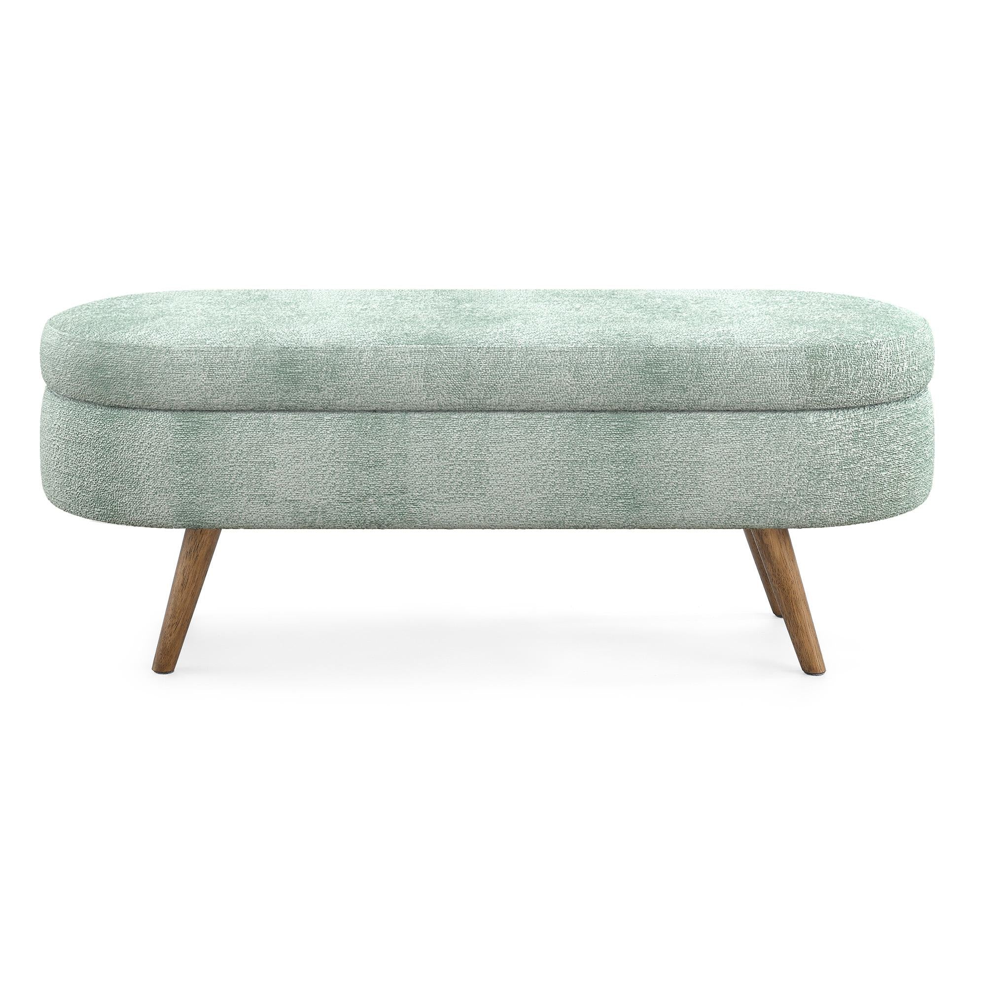 Oval Storage Ottoman Bench with Foam Cushion and Sturdy Rubberwood Legs, Multi-Use Footstool for Bedroom, 43.5" L x 16" W x 16" H, Cyan