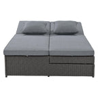 Outdoor Patio Sunbed with Adjustable Backrest & Side Tray, Wicker Rattan Lounger with Thick Cushion, 47" L x 29.5" W x 15" H, Gray