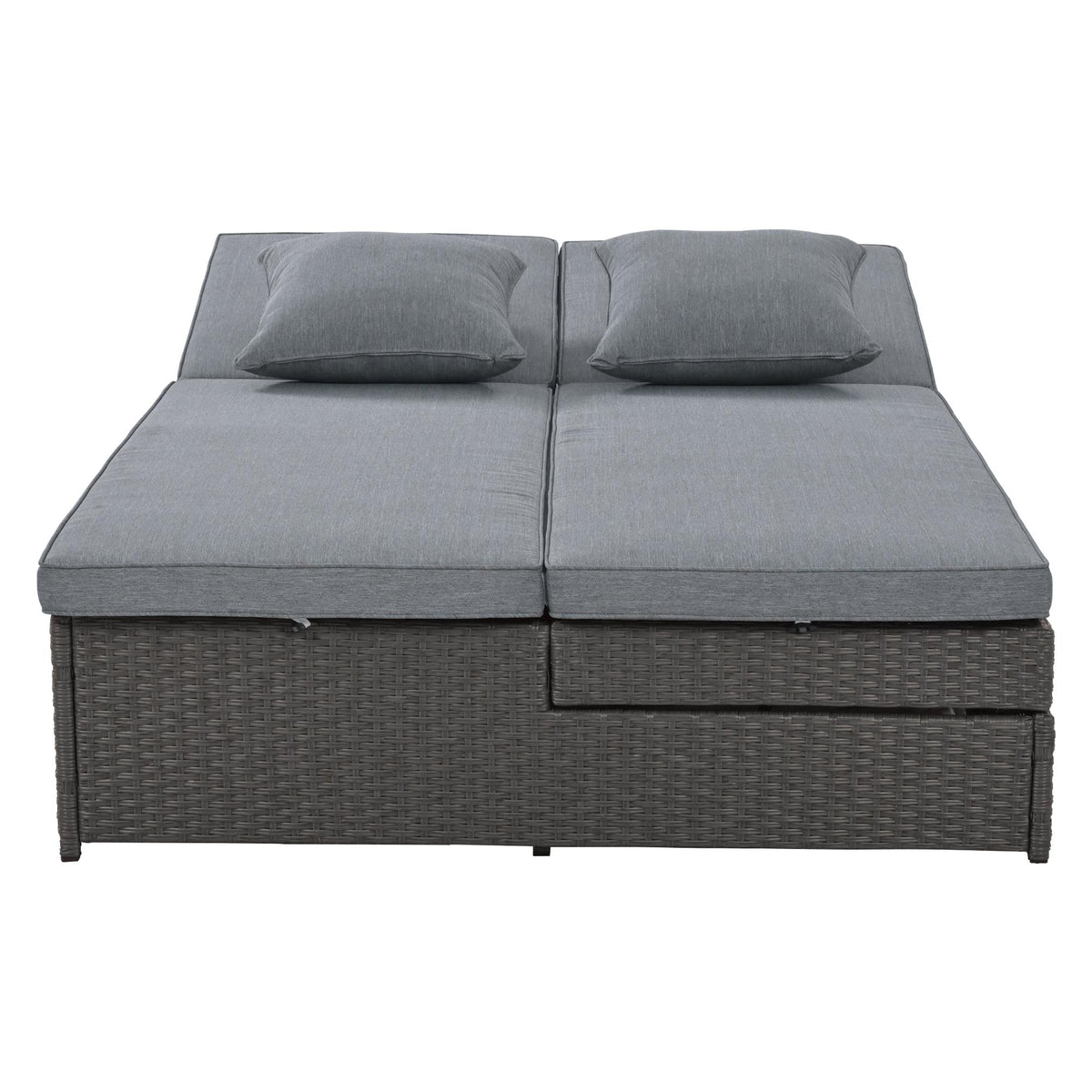 Outdoor Patio Sunbed with Adjustable Backrest & Side Tray, Wicker Rattan Lounger with Thick Cushion, 47" L x 29.5" W x 15" H, Gray