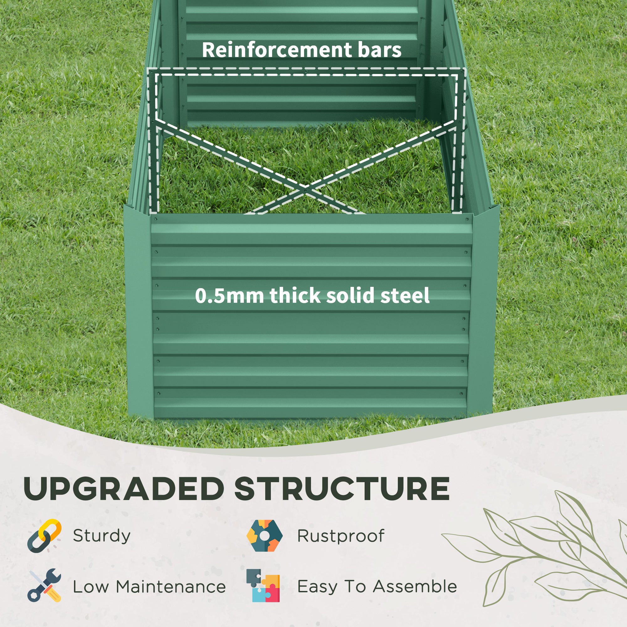 Galvanized Raised Garden Bed, Steel Outdoor Planters with Reinforced Rods, 71" x 36" x 23", Light Green