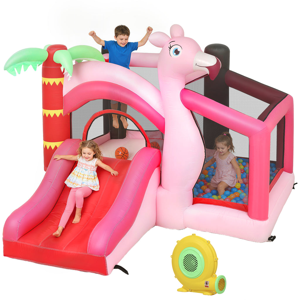 Inflatable Bounce House with Ball Pool, Basketball Hoop, Jumping Bouncy Castle with Blower for Indoor Outdoor, Pink