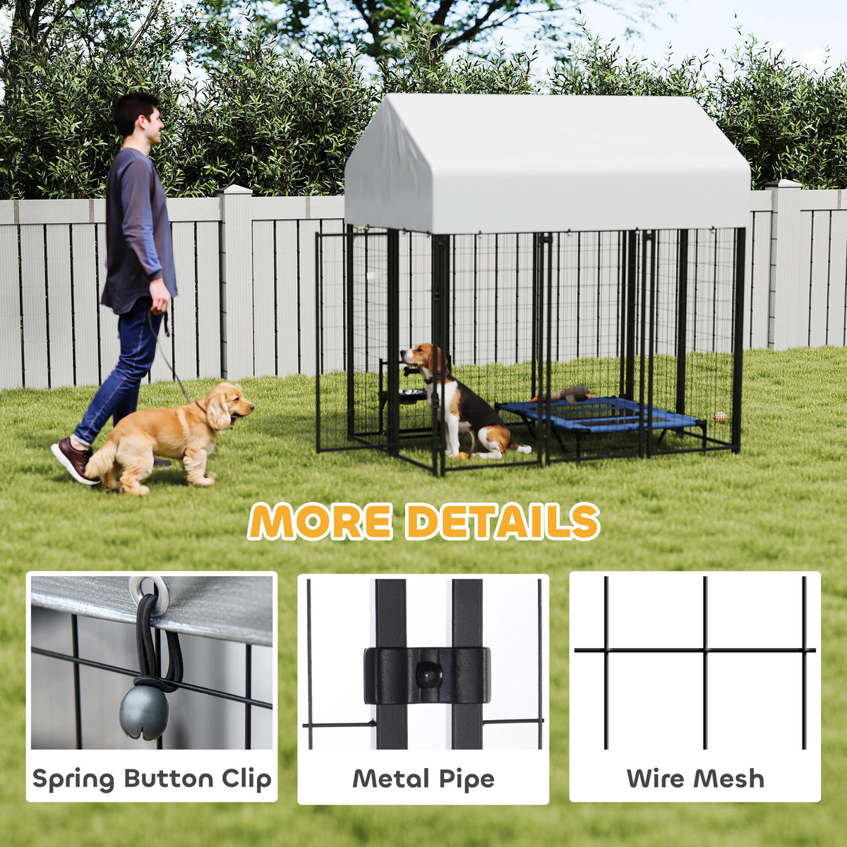 Outdoor Dog Kennel with Roof, 6' x 4' x 6' Heavy Duty Welded Wire Dog Playpen Enclosure with Escape-proof Lock