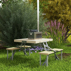 Aluminum Frame Folding Picnic Table, Portable Camping Table and Chairs Set with Umbrella Hole