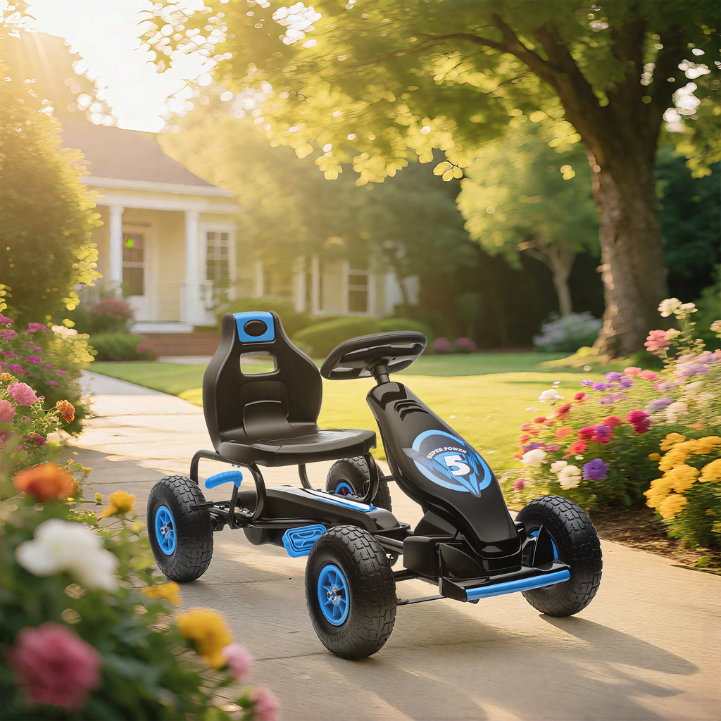 Kids Pedal Go Kart Ride-on Toy with Ergonomic Comfort, Pedal Car with Tough, Wear-Resistant Tread, Go Cart Kids Car for Boys & Girls with Suspension System, Safety Hand Brake, Ages 5-12, Blue