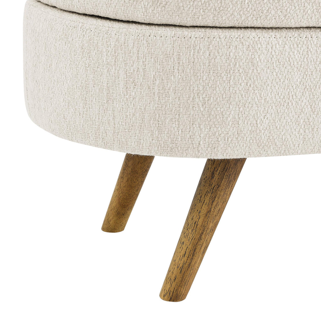 Oval Storage Ottoman Bench with Pleated Linen Fabric, Hidden Storage Footstool with Handmade Rubberwood Legs, 43.5" L x 16" W x 16" H, Beige