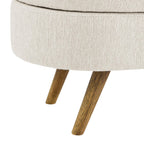 Oval Storage Ottoman Bench with Pleated Linen Fabric, Hidden Storage Footstool with Handmade Rubberwood Legs, 43.5" L x 16" W x 16" H, Beige