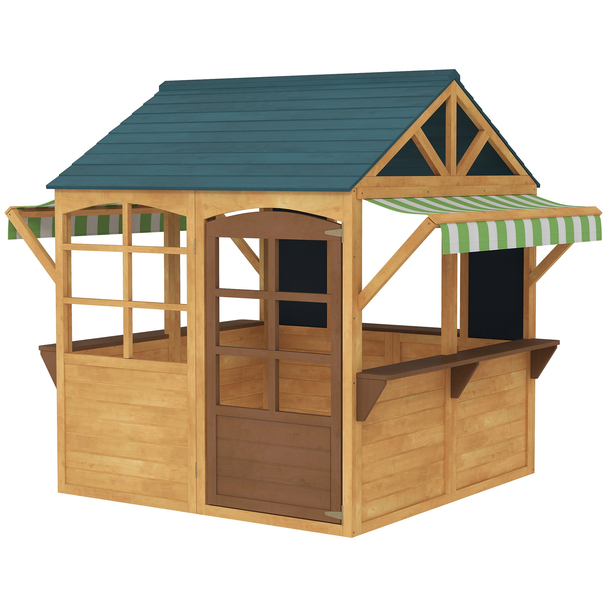Wooden Outdoor Playhouse, Foldable Kids Cottage with Windows, Working Door, Snack Bars, Waterproof Covers, for 3-8 Years