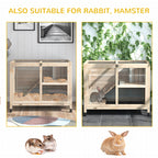 Rabbit Hutch with Wheels, Desk and Side Table Sized, Wooden Rabbit Cage, Waterproof Small Bunny Cage with Removable Tray, Openable Roof, for Rabbits, Chickens, Ducks, Indoor/Outdoor, Natural