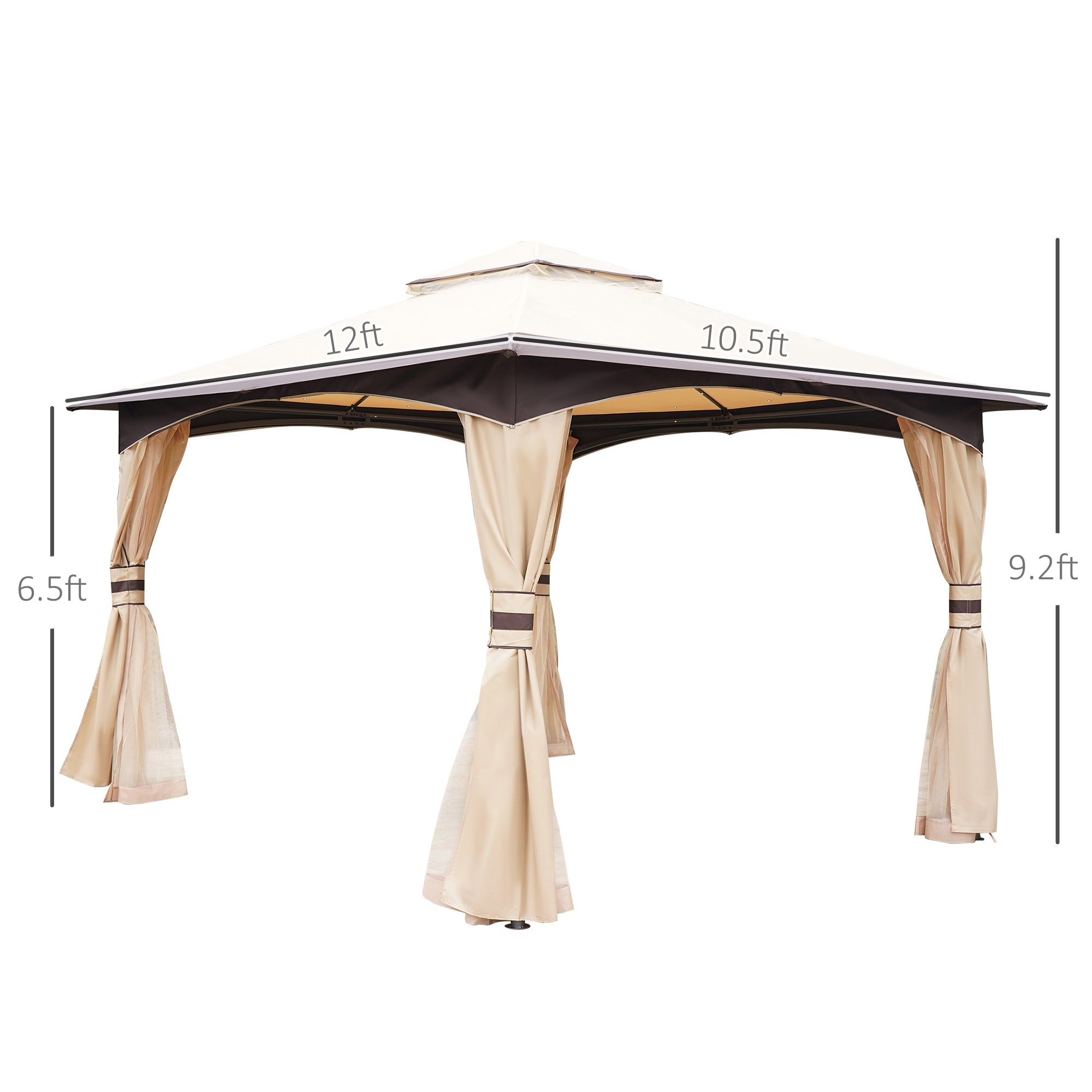 10' x 12' Outdoor Gazebo with Netting, Patio Gazebo Canopy with 2-Tier Soft Top Roof and Steel Frame for Lawn, Garden, Backyard and Deck