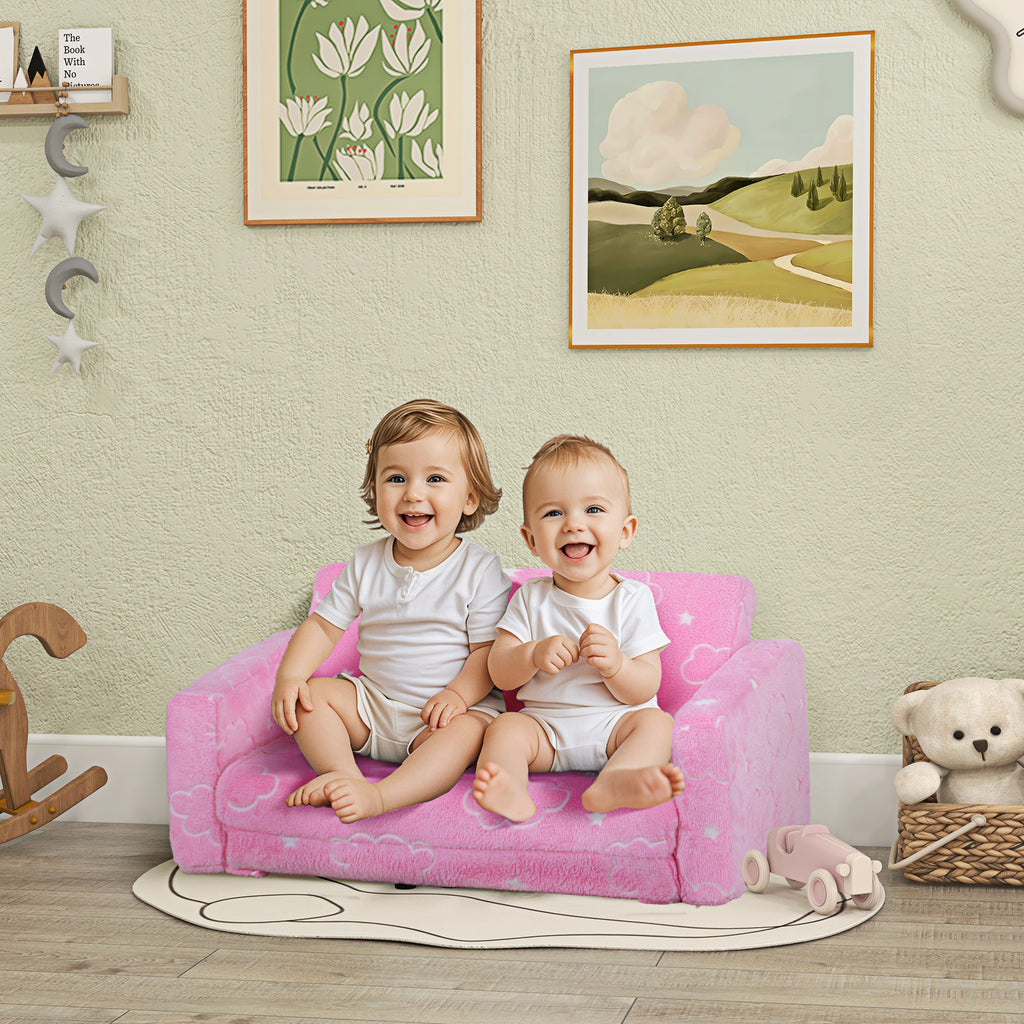 Couch with Glow in the Dark Cloud Pattern, Washable Cover, Pink
