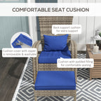 Wicker Adirondack Chair Fire Pit Chair w/ Ottoman & Cushions, Blue