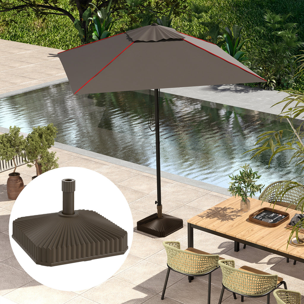 Square Patio Umbrella Base Holder, Heavy Duty Outdoor Umbrella Stand Base, Filled Up to 42lbs with Sand or 33lbs with Water for Garden, Poolside, Brown