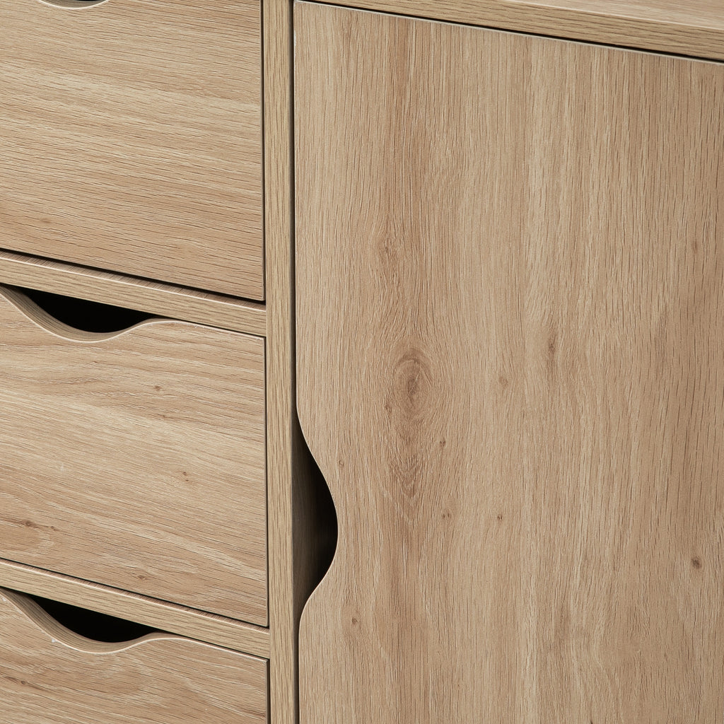 Freestanding Storage Cabinet, Bathroom Floor Cabinet with 4 Drawers and Door, Oak