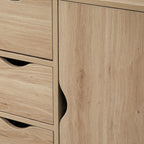 Freestanding Storage Cabinet, Bathroom Floor Cabinet with 4 Drawers and Door, Oak