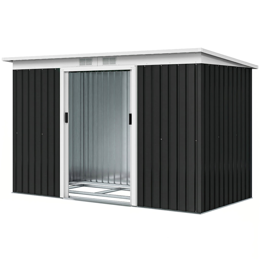9' x 4' Metal Outdoor Storage Shed, Tool House with Double Lockable Doors for Backyard, Patio, Lawn, Garage, Dark Gray