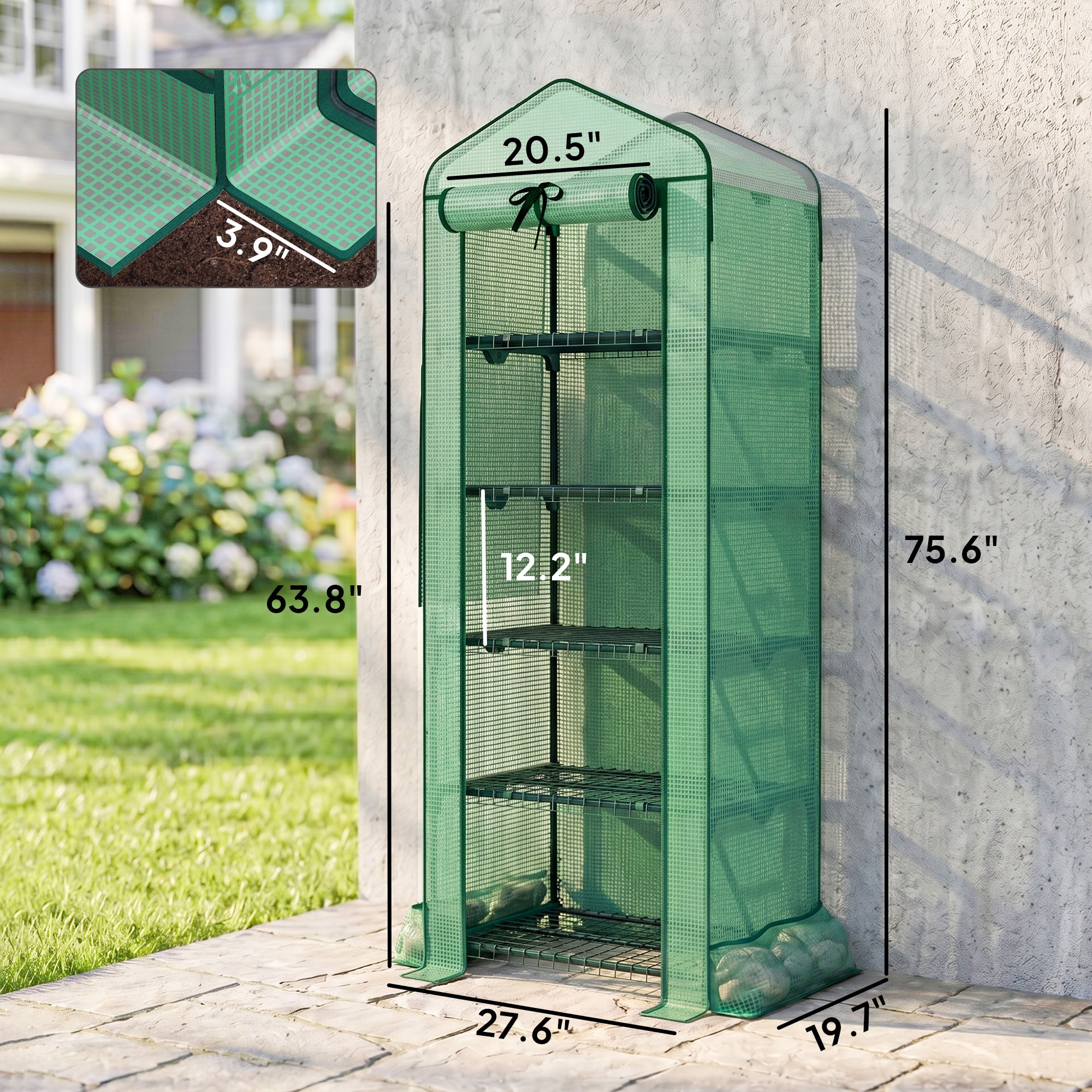 Mini Greenhouse with Screen Roof, 5 Tier Portable Small Greenhouse with High Strength PE Cover, Green