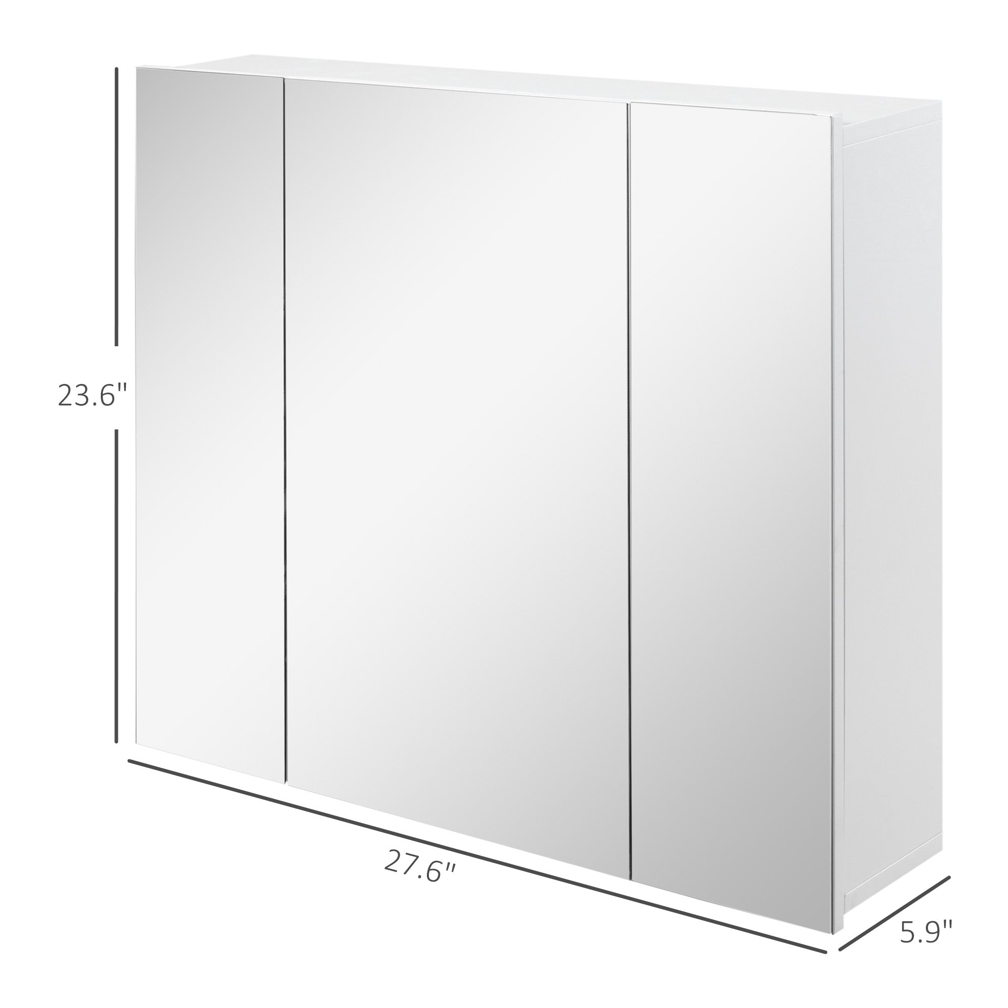 Wall Mounted Mirror Cabinet, Bathroom Medicine Cabinet with Mirror, 3 Doors and Adjustable Shelves, White