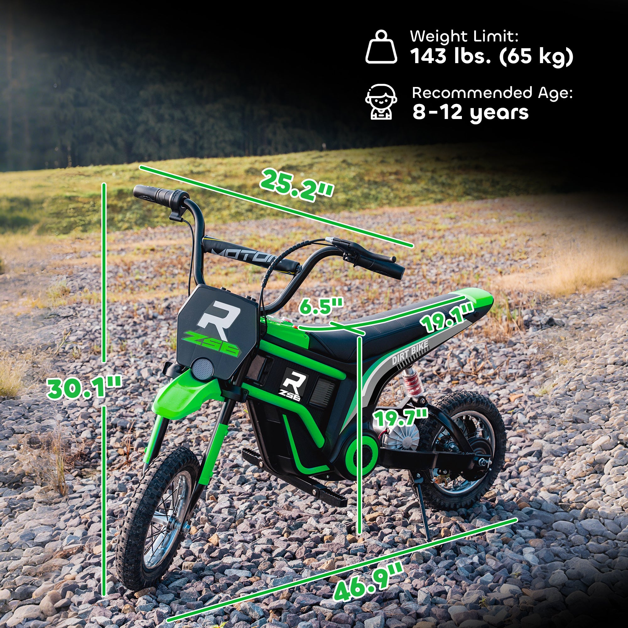 24V 350W Electric Dirt Bike Up to 15 MPH w/ Twist Grip Throttle, Green