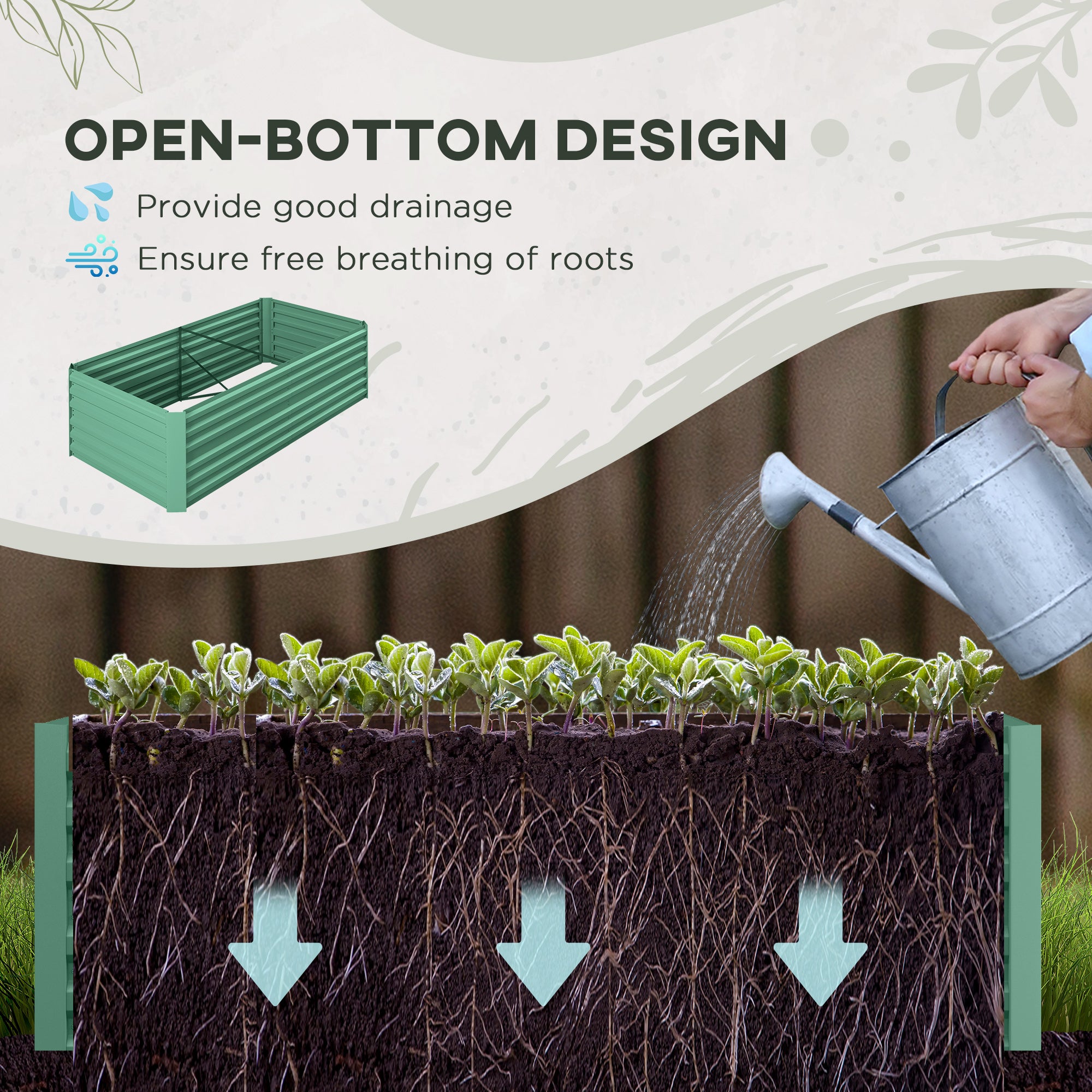 Galvanized Raised Garden Bed, Steel Outdoor Planters with Reinforced Rods, 71" x 36" x 23", Light Green
