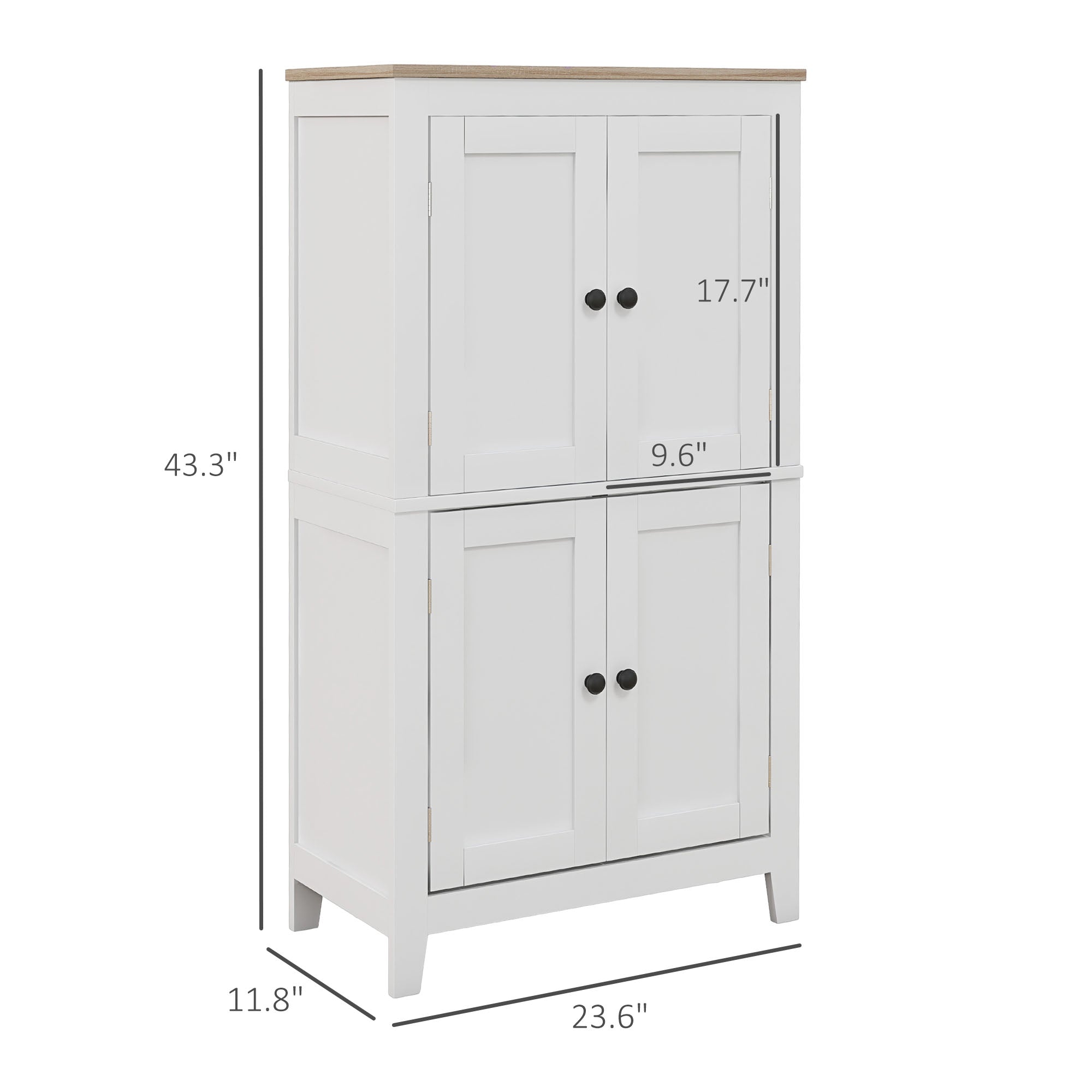 Bathroom Storage Cabinet, Modern Bathroom Floor Cabinet with 4 Doors and 2 Adjustable Shelves, White