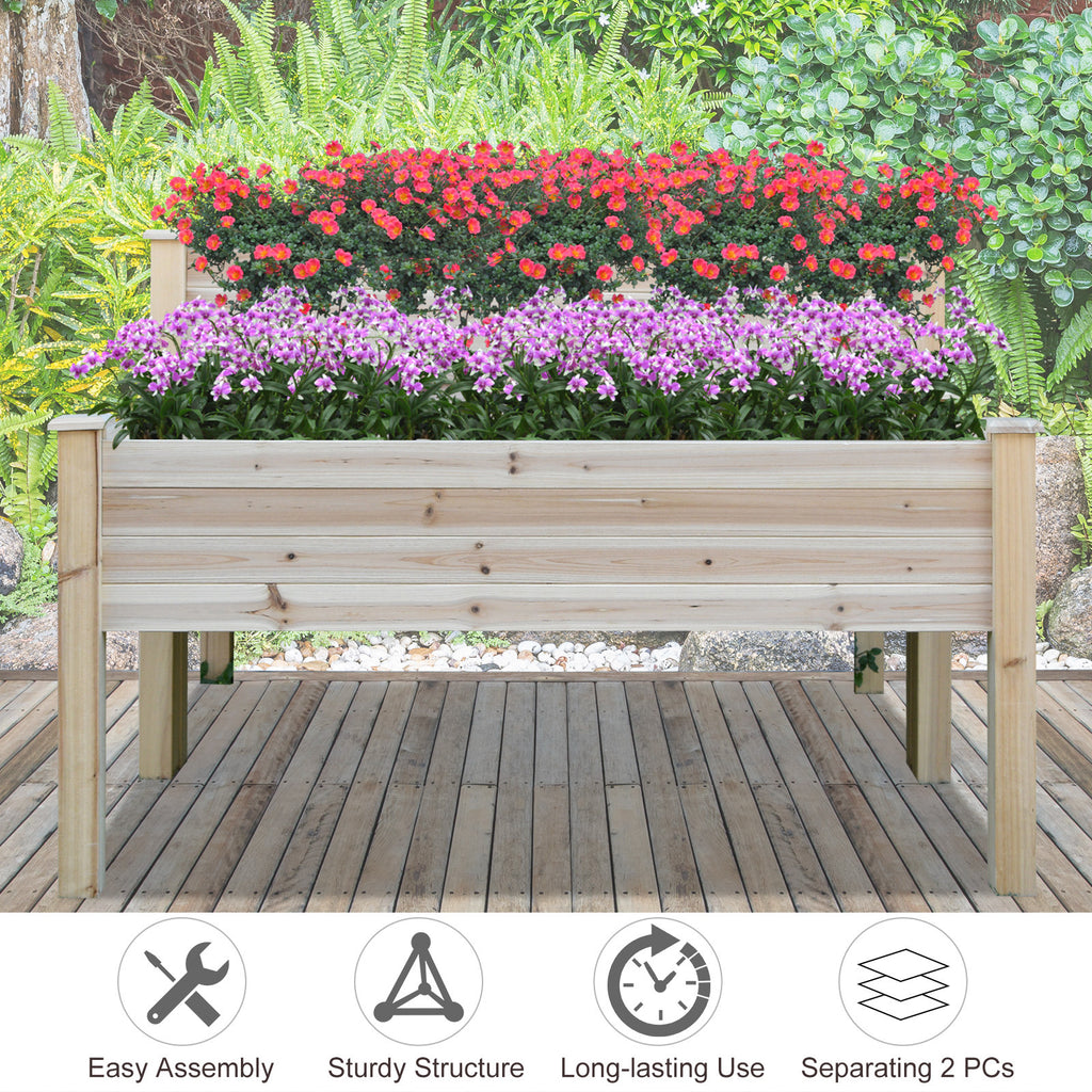 Two-Tier Wooden Elevated Garden Bed with Legs, Large Capacity 45x45 Outdoor Planter for Vegetables, Flowers, and Herbs, Ideal for Gardeners, Natural