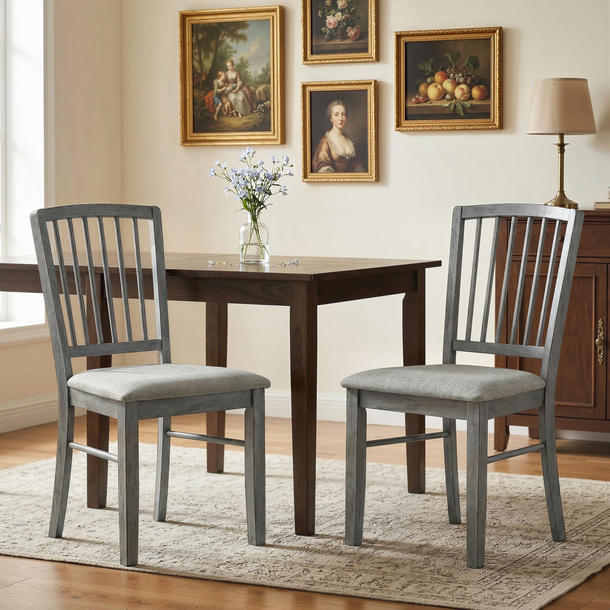 Dining Chairs Upholstered Kitchen Chairs with Rubberwood Legs Set of 2, Rustic Gray