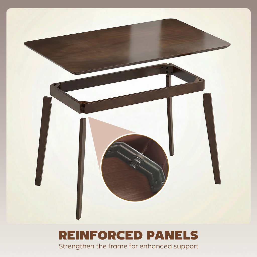 47.2" Rectangle Dining Table for 4, Mid-Century Modern Kitchen Table with Rubber Wood Frame for Dining Room, Mahogany