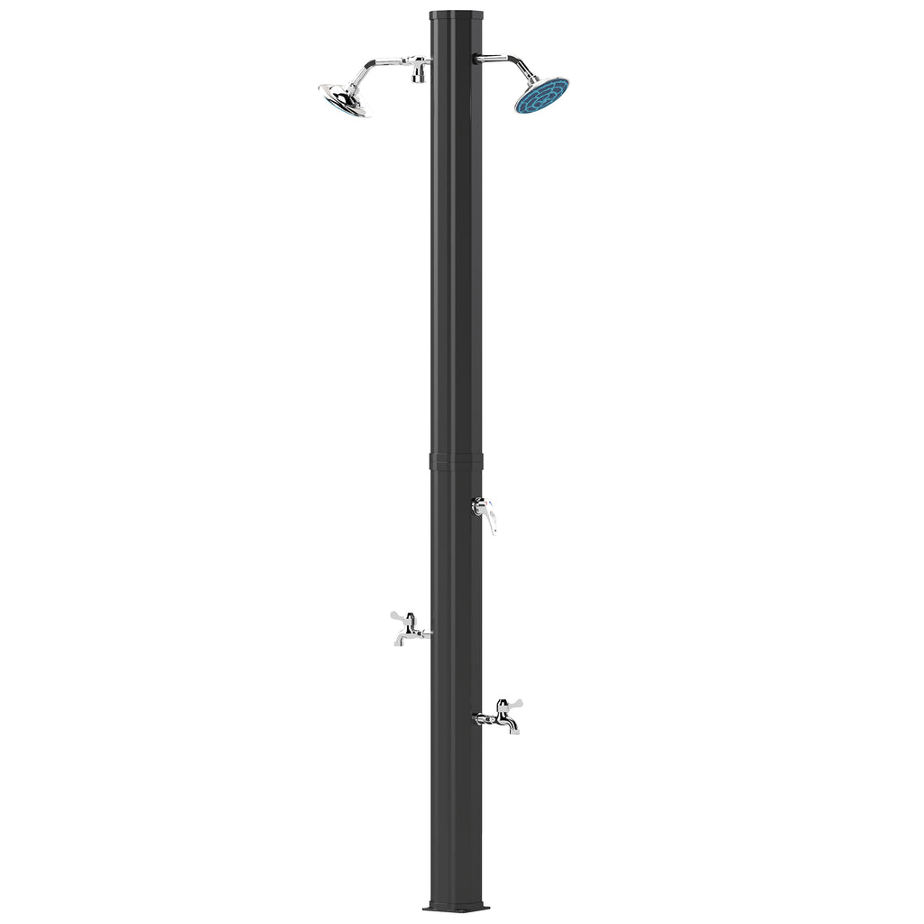 9.2 Gallon Slolar Heated Outdoor Shower with 2 Free-Rotating Shower Heads and Foot Showers for Poolside Beach Spa, 7.1ft