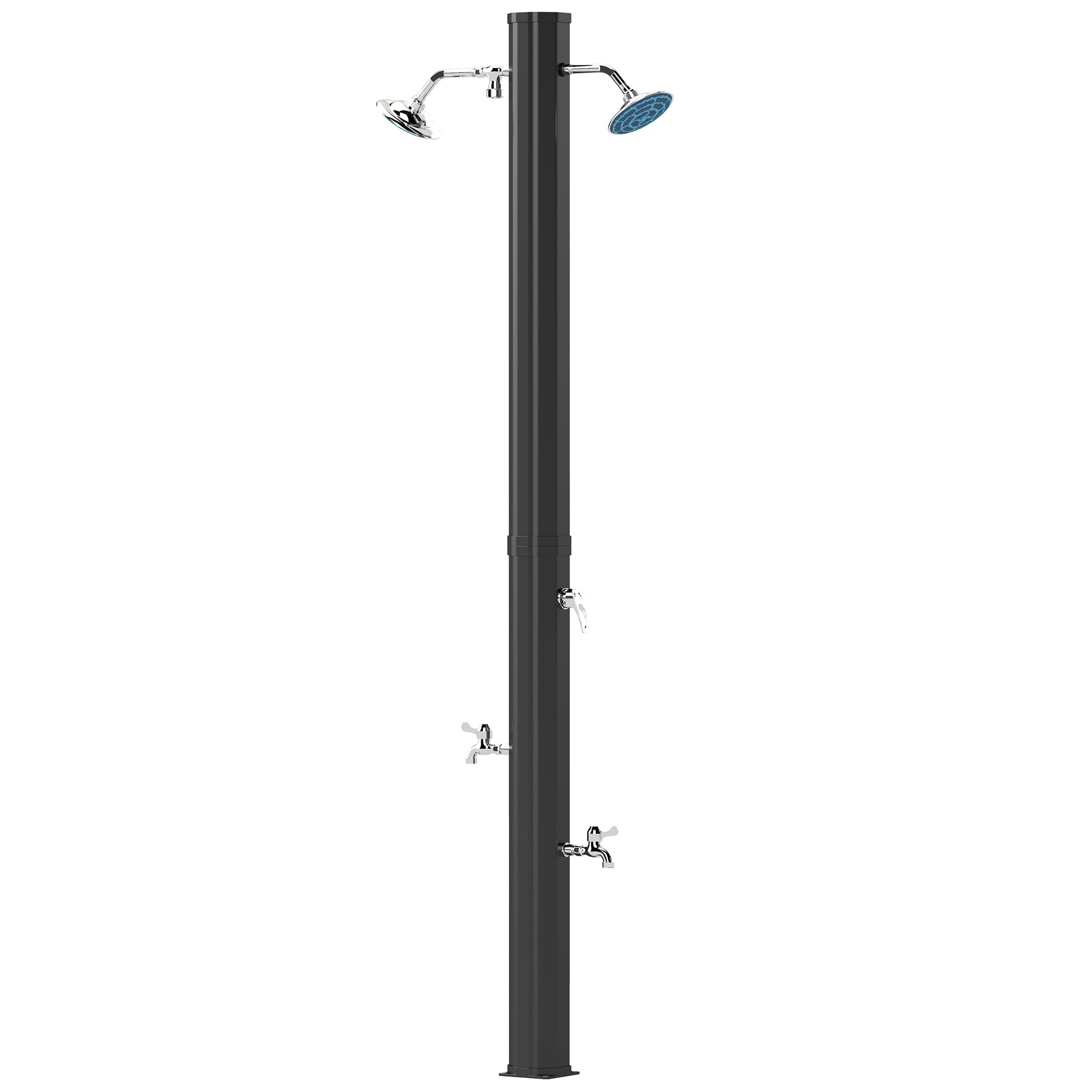 9.2 Gallon Slolar Heated Outdoor Shower with 2 Free-Rotating Shower Heads and Foot Showers for Poolside Beach Spa, 7.1ft