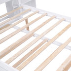 Full Size Storage Platform Bed with Pull Out Shelves, Twin Size Trundle, Solid Wood and MDF, 98" L x 89" W x 39.5" H, White