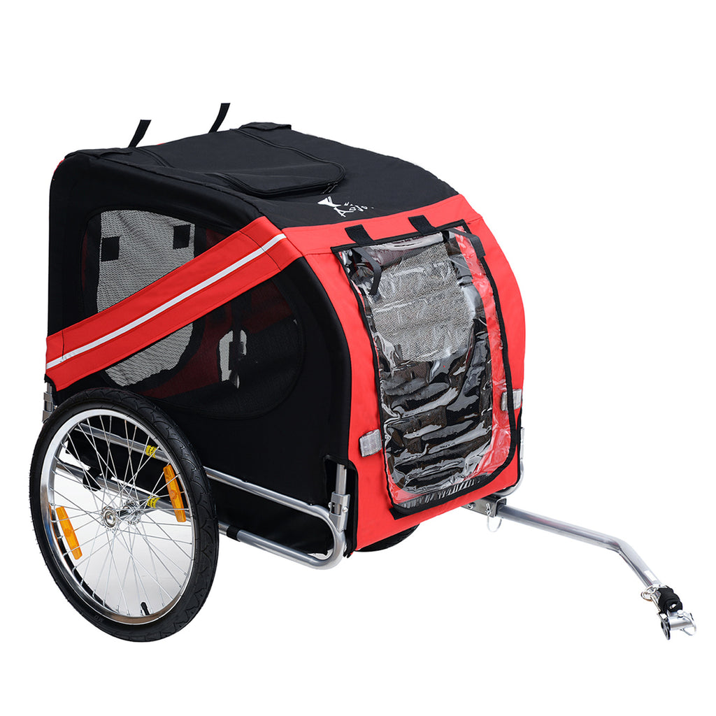 Dog Bike Trailer, Pet Wagon Bicycle Trailer with Easy Folding Cart Frame, 20" Large Rubber Wheels, 3 Entrances, Mesh Screen, Pet Bike Trailer for Off-Road & Travel, Red and Black
