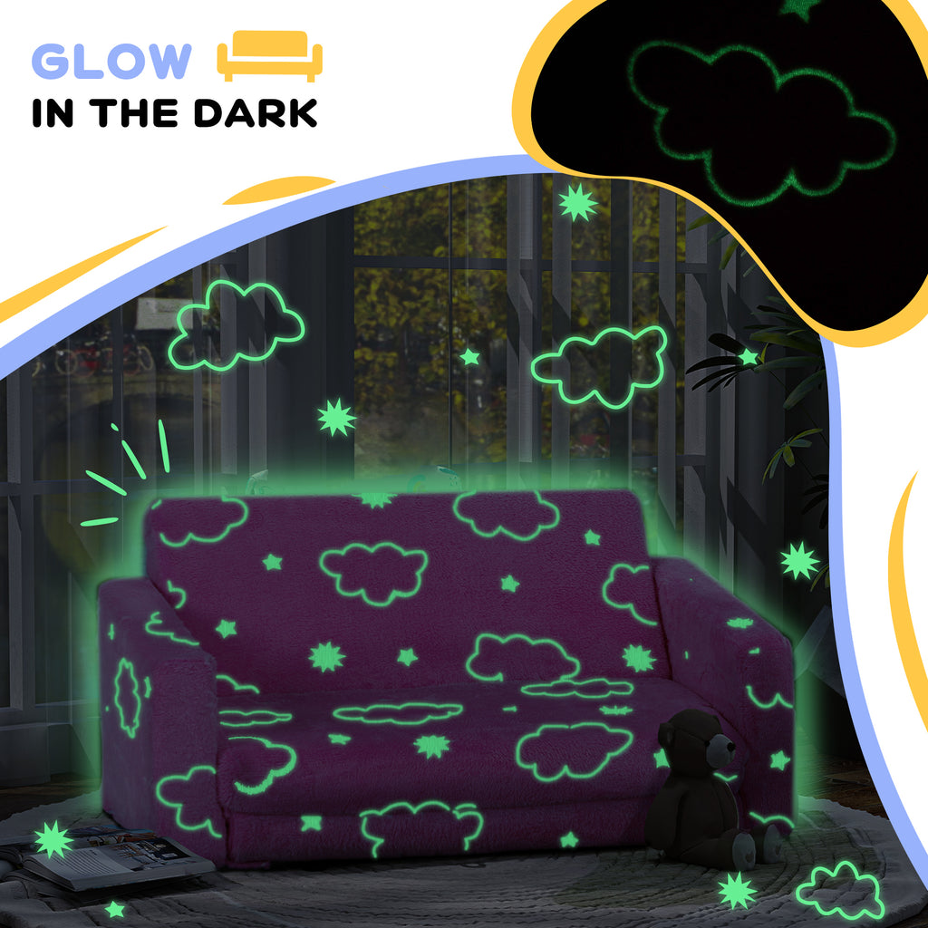 Couch with Glow in the Dark Cloud Pattern, Washable Cover, Pink