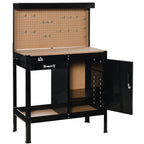 Multipurpose Workbench, Workshop Tool Table with Slide Drawer, Peg Board, Storage Cabinet with Keys