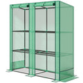 Lean-to Greenhouse with 3 Tier Shelves, Portable Greenhouse with PE Cover, 2 Roll-Up Doors, 56.7" x 18.9" x 59.8", Green