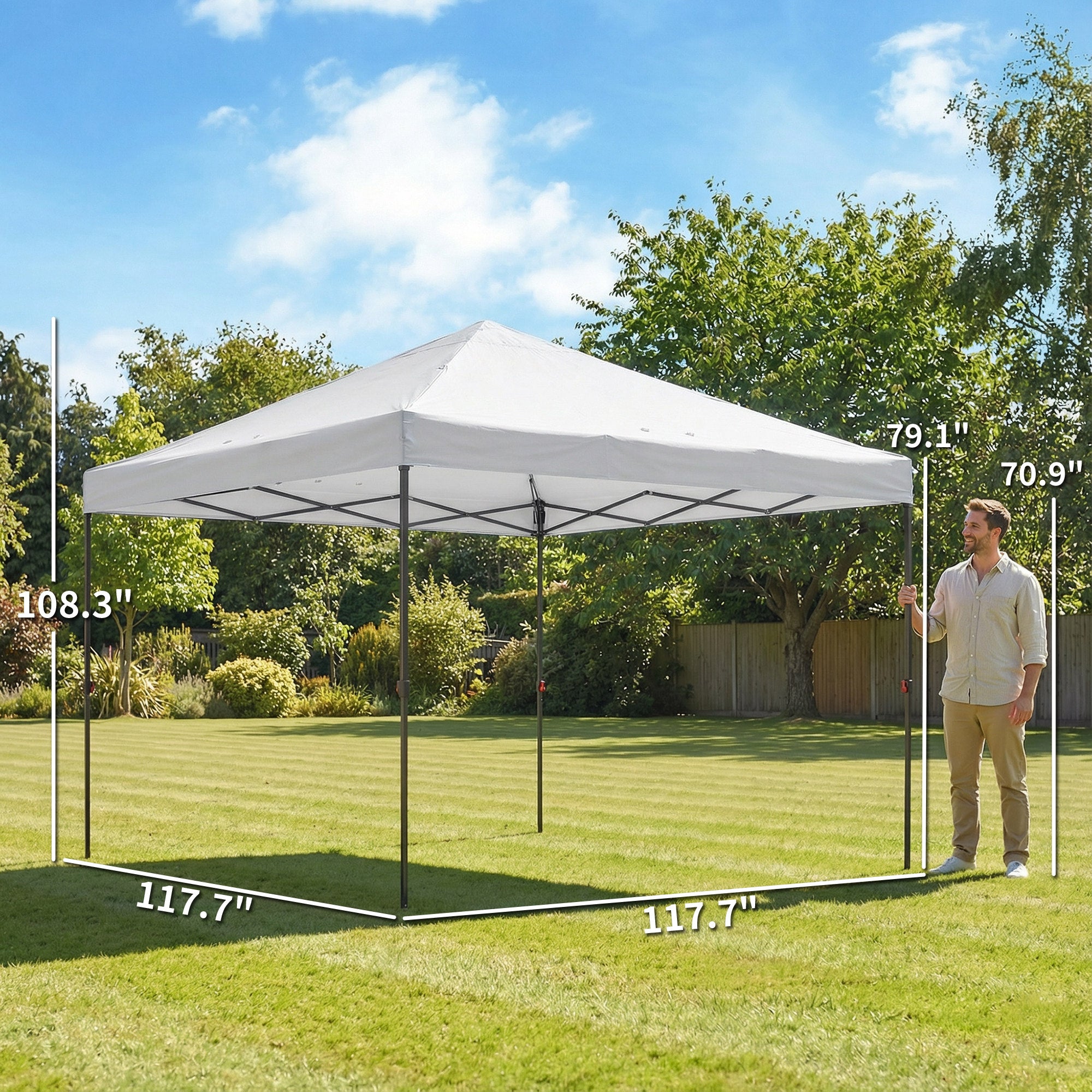 10 x 10 ft Pop Up Canopy Tent with One Push Setup, Outdoor Portable Instant Canopy Shelter w/ Roller Bag, White