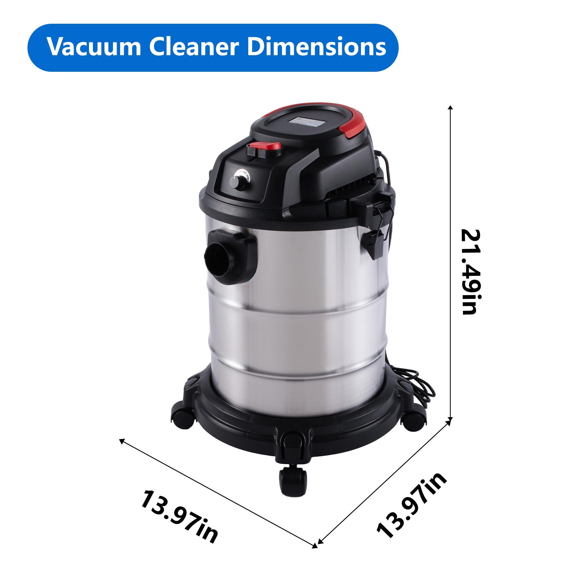 3-In-1 Shop Vacuum with 32mm Universal Nozzle & 360° Swivel Casters, One-Click Blower for Home, Garage, 14″ L x 14″ W x 21.5″ H, Black