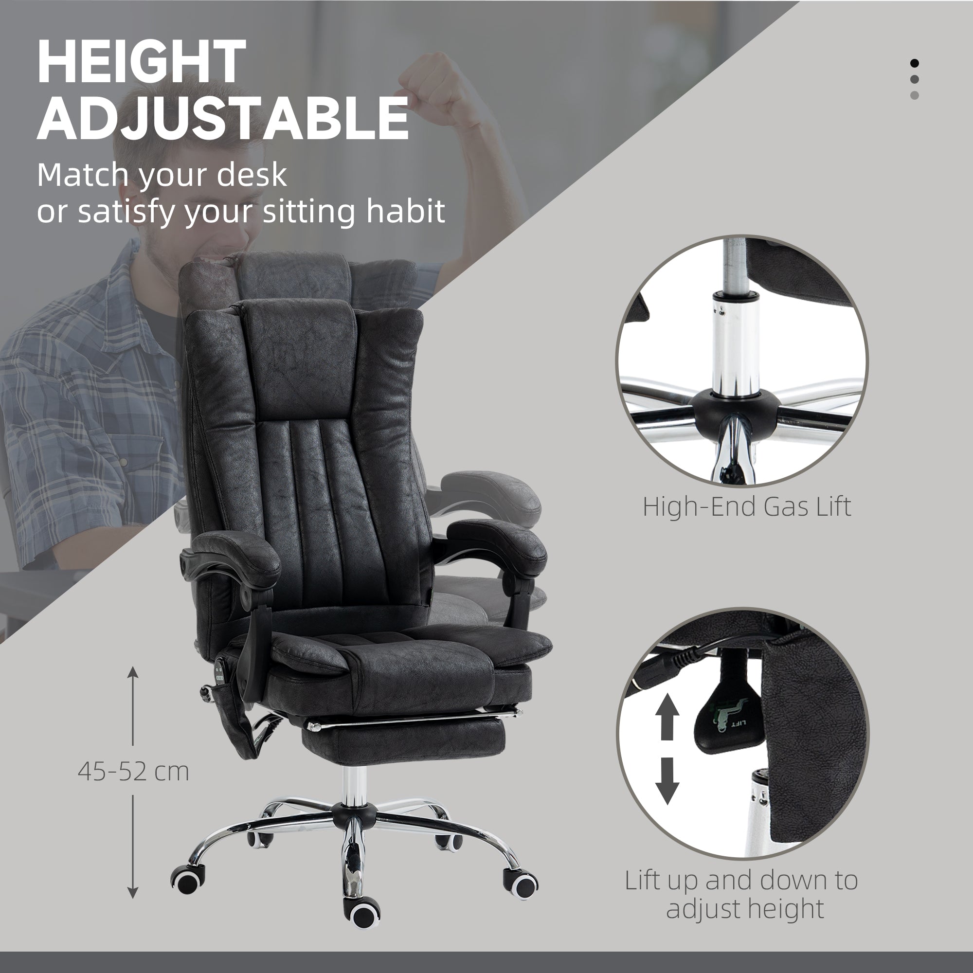 Massage Office Chair, 6 Points and Heat, Reclining Computer Chair with High Back, Adjustable Height and Footrest, Black
