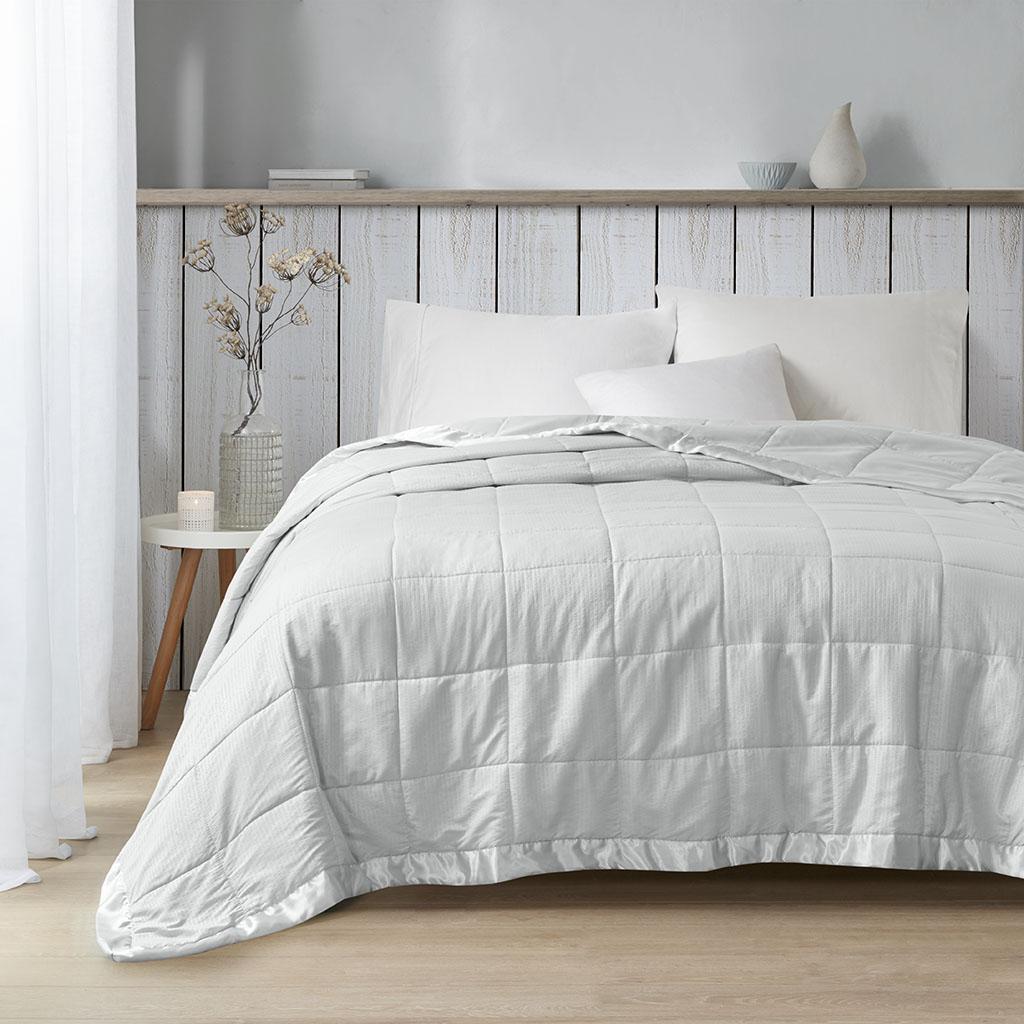 Luxurious Hypoallergenic Down Alternative Blanket with Satin Trim, OEKO-TEX Certified, Machine Washable, 96" L x 90" W x 0.25" H, Gray
