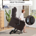 Power Lift Assist Recliner Chair for Elderly with Remote Control, Linen Fabric Upholstery, Brown