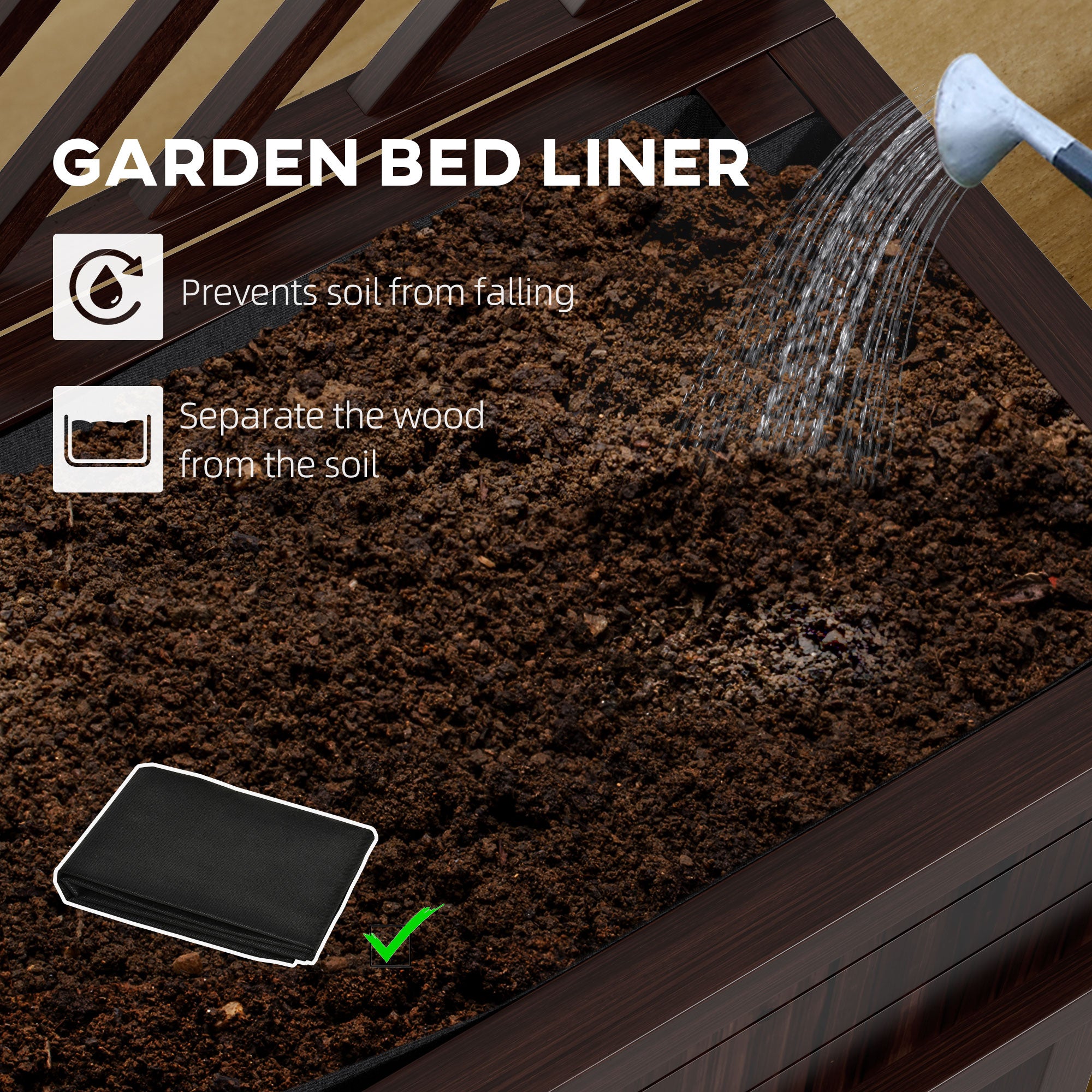 Elevated Wood Planter with Trellis for Climbing Plants, Raised Garden Bed with Legs and Drainage Holes, Carbonized