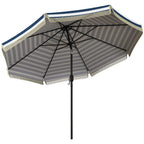 9ft Patio Umbrella Outdoor Table Umbrella w/ Tilt, Crank, Ruffled, 8 Ribs for Garden, Deck, Pool, Blue Stripe