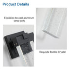 2-Pack Outdoor Wall Light Fixture with Bubble Crystal and Light Sensor, Weatherproof LED Wall Sconce, 12W Per Lamp, 3.5" L x 4.5" W x 12" H, Black