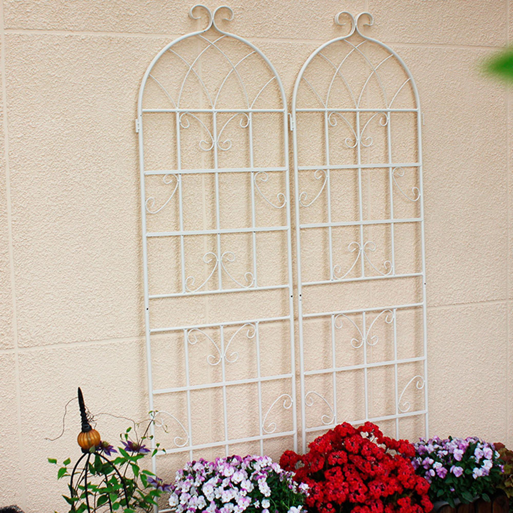 2 Pack Rustproof Metal Garden Flower Trellis with Easy Assembly, Outdoor Climbing Plant Support, 40" L x 71" H, Cream White