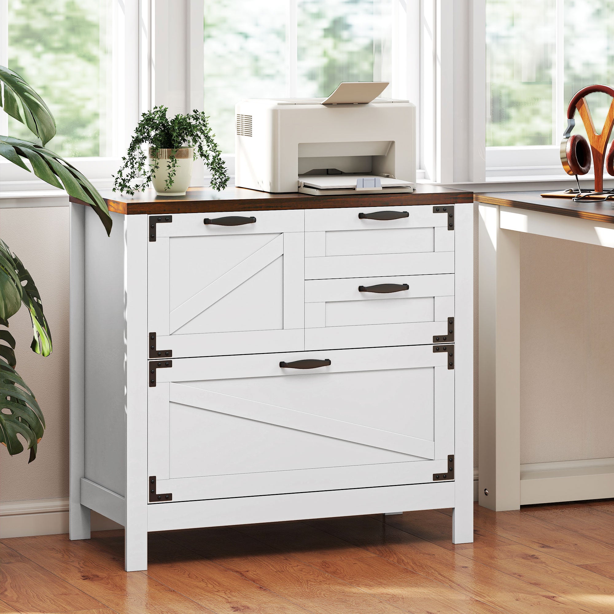 Lateral Filing Cabinet, Farmhouse File Cabinet with 4 Drawers, Fit Letter/A4/Legal Hanging Files, White