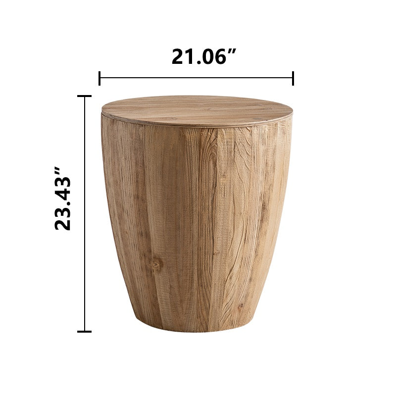 Vintage Style Barrel Shaped Coffee Table with Storage, Solid Fir Wood, 21.06" x 21.06" x 23.43", Natural