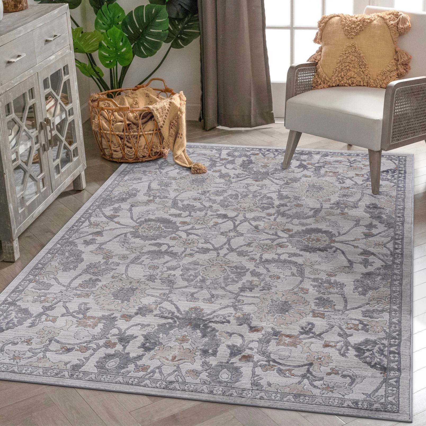 Naar 5x7 Stain-Resistant Area Rug with Cotton Backing, Medium Pile Height, Kid and Pet-Friendly Carpet, 90" L x 63" W x 0.35" H, Sand