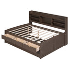Classic Style Full Size Wooden Captain Bed with Built-in Bookshelves, 3 Storage Drawers, Trundle, 79" L x 104.5" W x 47" H, Antique Gray