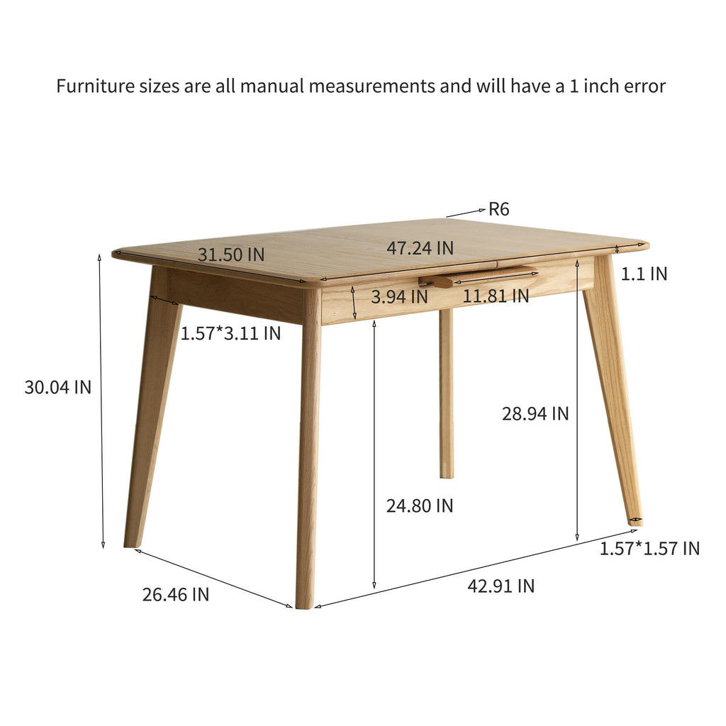 Extendable Dining Table with Diagonal Legs & Rounded Corners, Versatile Kitchen Table for 6-8 People, 59″ L x 31.5″ W x 29.5″ H, Light Oak