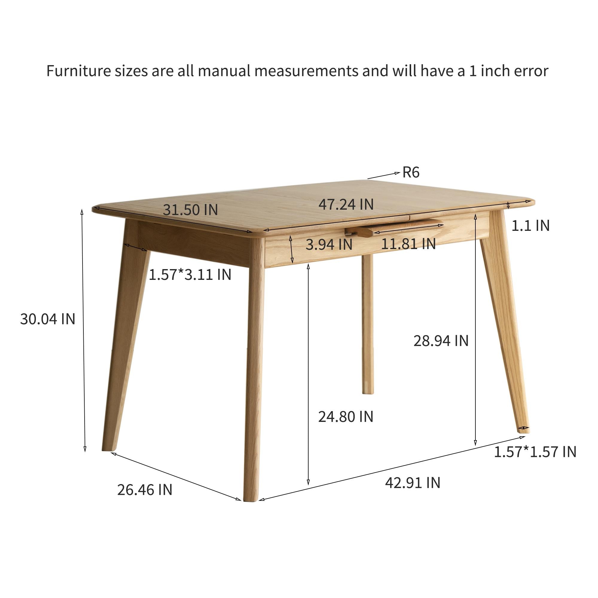 Extendable Dining Table with Diagonal Legs & Rounded Corners, Versatile Kitchen Table for 6-8 People, 59″ L x 31.5″ W x 29.5″ H, Light Oak